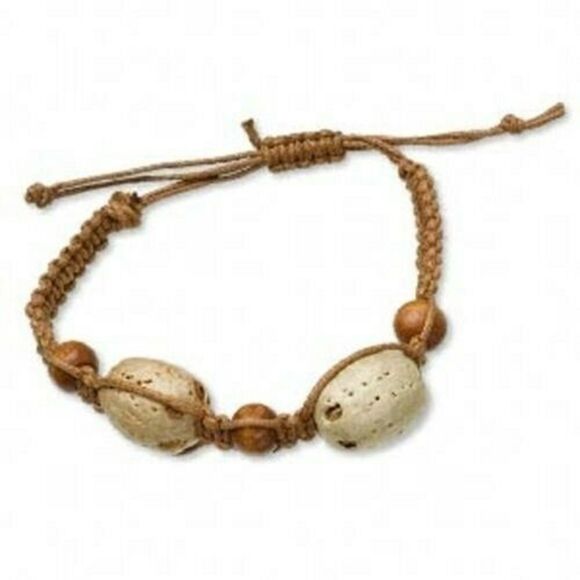 Organic Wood and Nut Light Brown Macrame Boho Bracelet - Picture 1 of 1